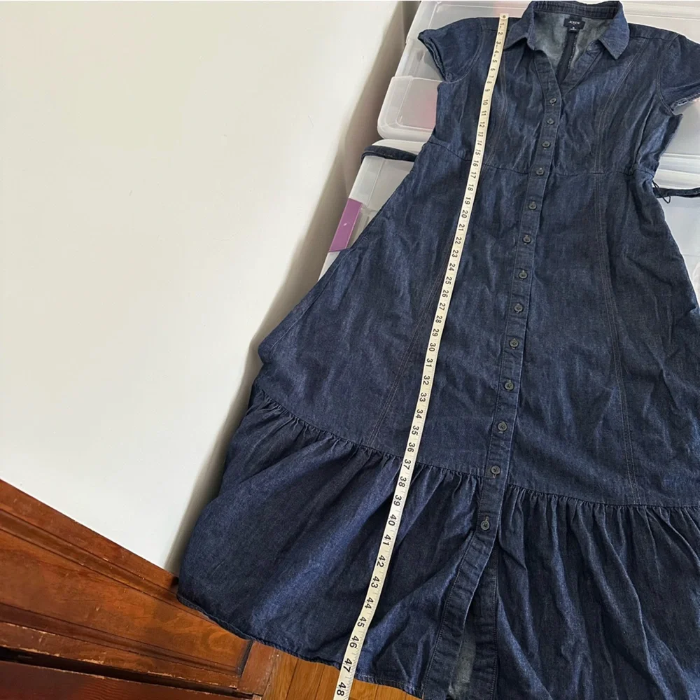 J. Crew Denim Tie Waist Tiered Hem Midi Dress Size 8 Old Money Preppy Minimalist - Picture 11 of 14